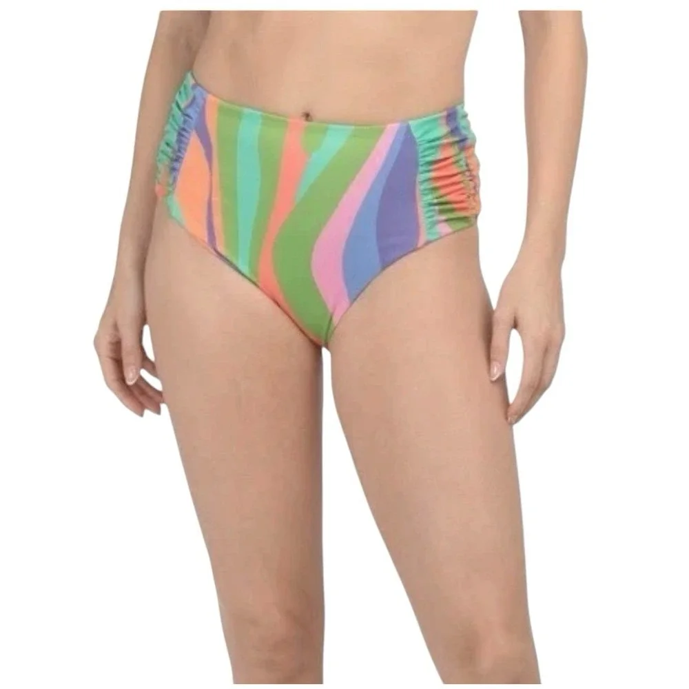 Hutch Bikini Trendy Colorful Swimsuit Set Size M Retro Swirl Ruffle NEW - Picture 2 of 11